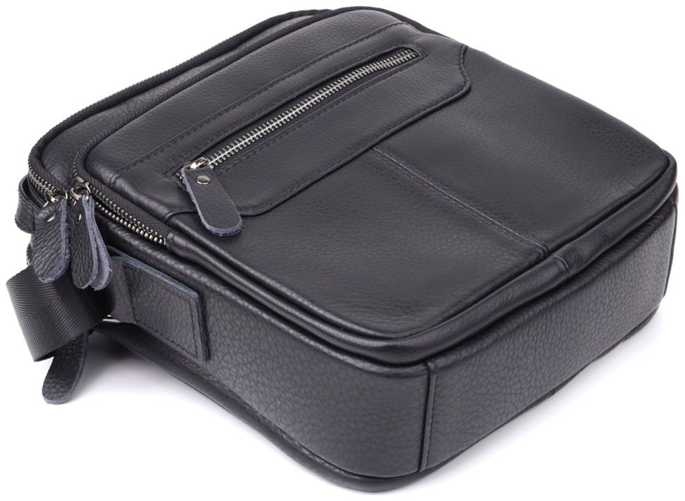 Мужская вертикальная сумка барсетка из натуральной кожи через плечо Vintage 98126 черного цвета modnotak фото №5