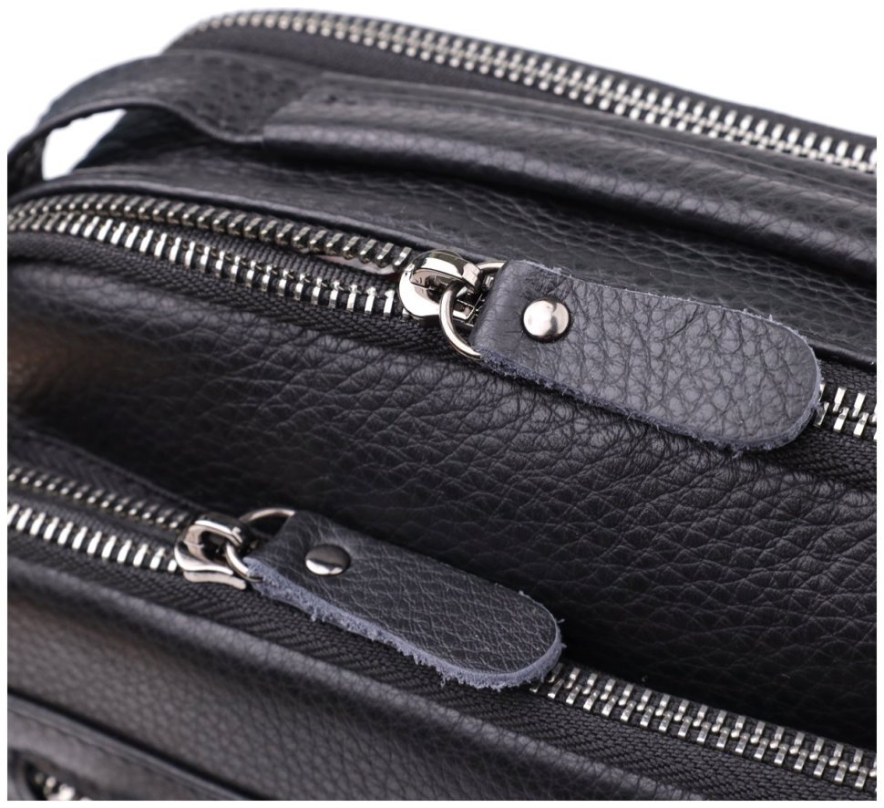 Мужская вертикальная сумка барсетка из натуральной кожи через плечо Vintage 98126 черного цвета modnotak фото №6