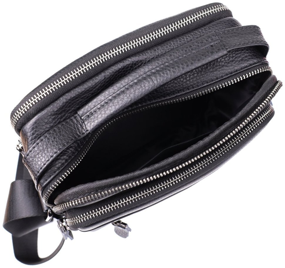 Мужская вертикальная сумка барсетка из натуральной кожи через плечо Vintage 98126 черного цвета modnotak фото №7