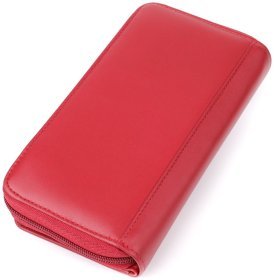 Великий шкіряний гаманець для жінок з відділенням для карток на кнопці та для купюр на блискавці Tony Perotti червоного кольору 108526