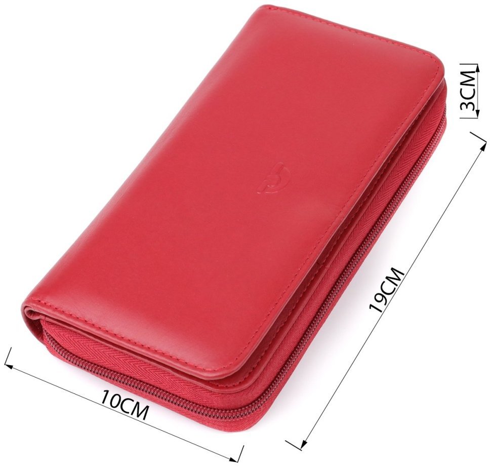 Большой кожаный кошелек для женщин с отделением для карточек на кнопке и для купюр на молнии Tony Perotti красного цвета 108526 modnotak фото №3