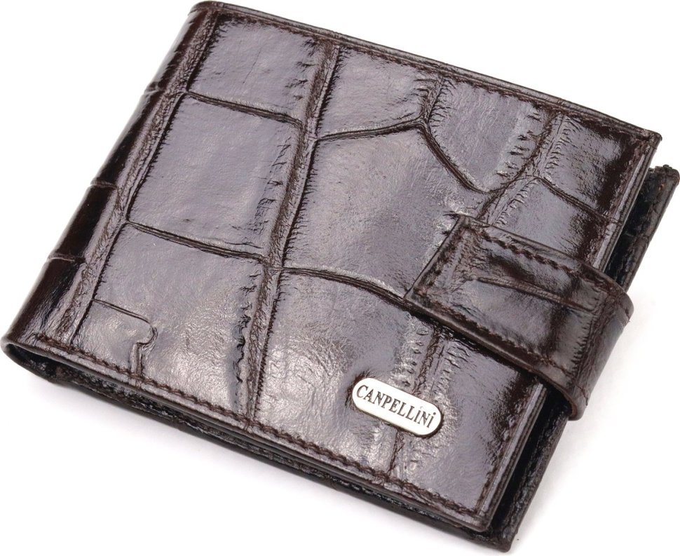 Надійний чоловічий гаманець із натуральної коричневої шкіри під крокодила CANPELLINI (2421516)