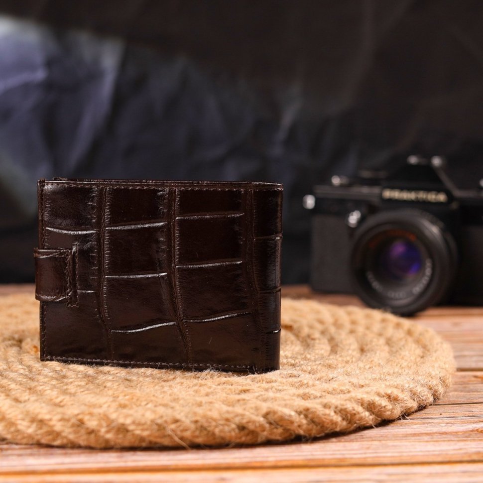 Надійний чоловічий гаманець із натуральної коричневої шкіри під крокодила CANPELLINI (2421516)