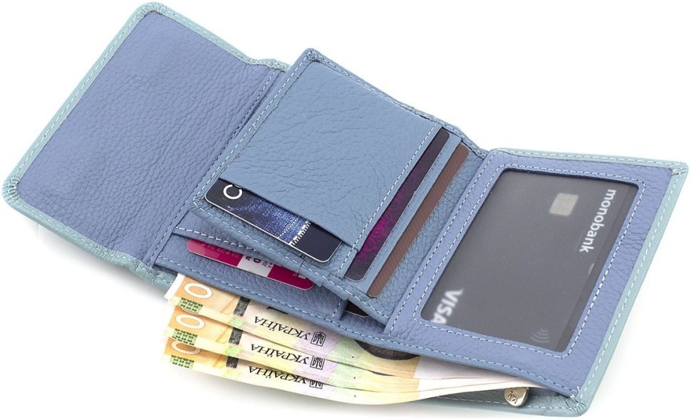 Блакитний жіночий гаманець невеликого розміру з натуральної шкіри Marco Coverna 68626