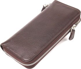 Коричневий жіночий гаманець великого розміру із фактурної шкіри на блискавці CANPELLINI (2421617)