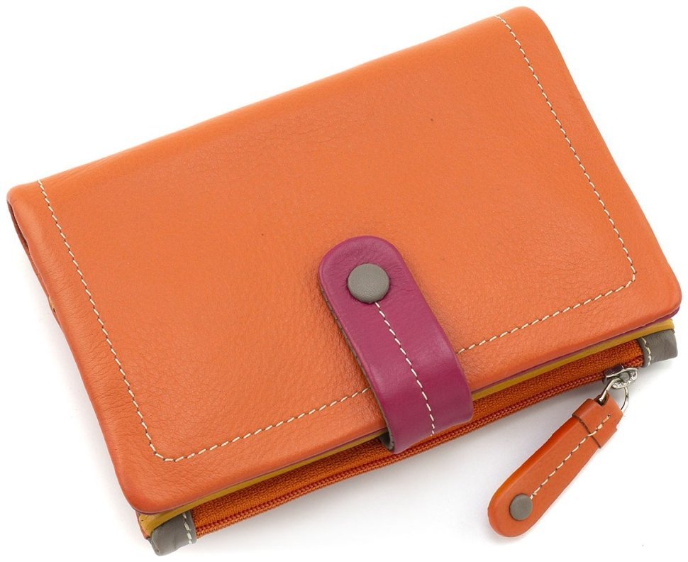 Оранжевый женский кошелек из натуральной кожи высокого качества с эффектной светлой строчкой Visconti Malabu 68826