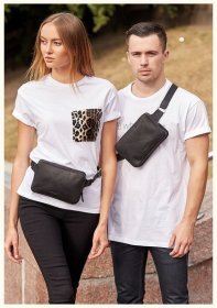 Поясная сумка-бананка из винтажной кожи черного цвета BlankNote Dropbag Mini 78826