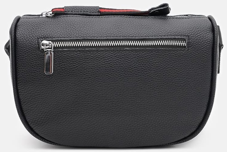 Женская кожаная сумка черного цвета с текстильным плечевым ремнем Borsa Leather (59126)