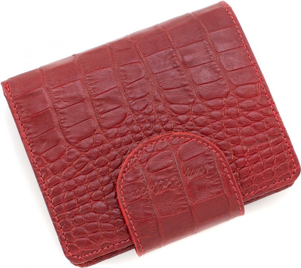Небольшой кожаный кошелек красного цвета с тиснением Tony Bellucci (12432)
