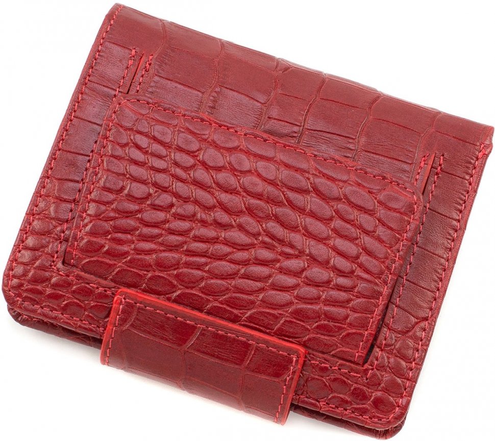 Невеликий шкіряний гаманець червоного кольору з тисненням Tony Bellucci (12432)