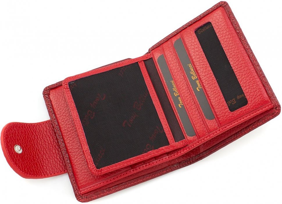 Небольшой кожаный кошелек красного цвета с тиснением Tony Bellucci (12432)