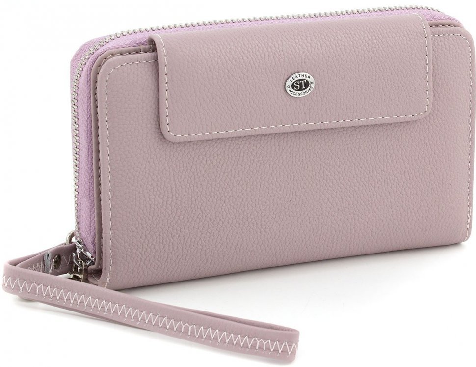 Зручний шкіряний жіночий гаманець темно-рожевого кольору на два відділи ST Leather (15370)