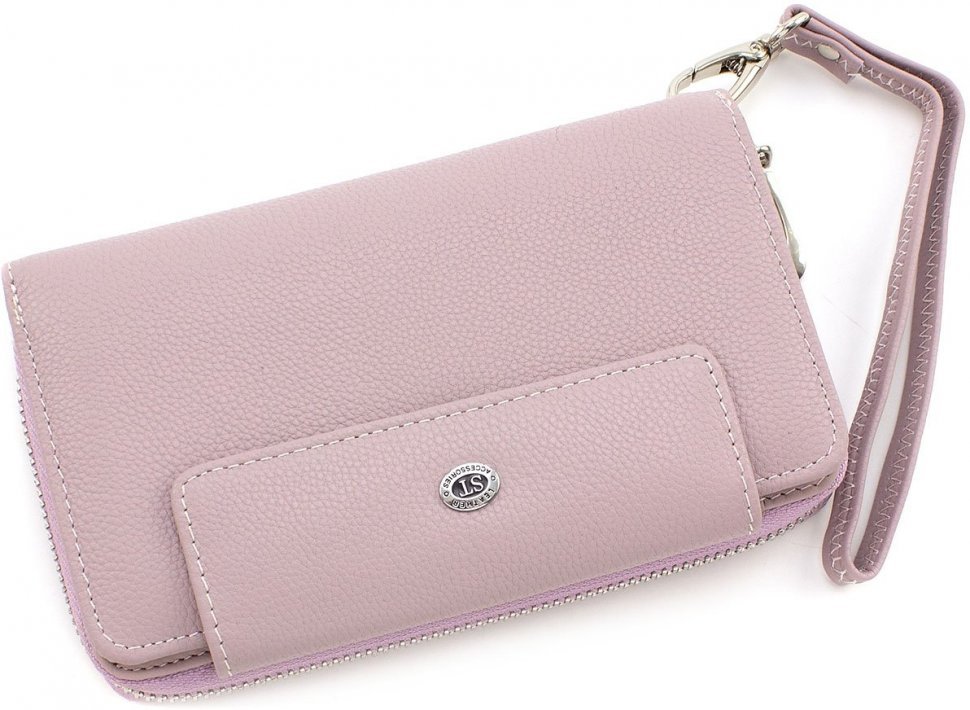 Удобный кожаный женский кошелек темно-розового цвета на два отдела ST Leather (15370)