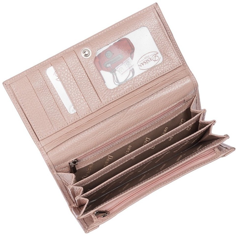 Пудровый женский кошелек из фактурной кожи с клапаном на кнопке Desisan 80227 modnotak фото №4