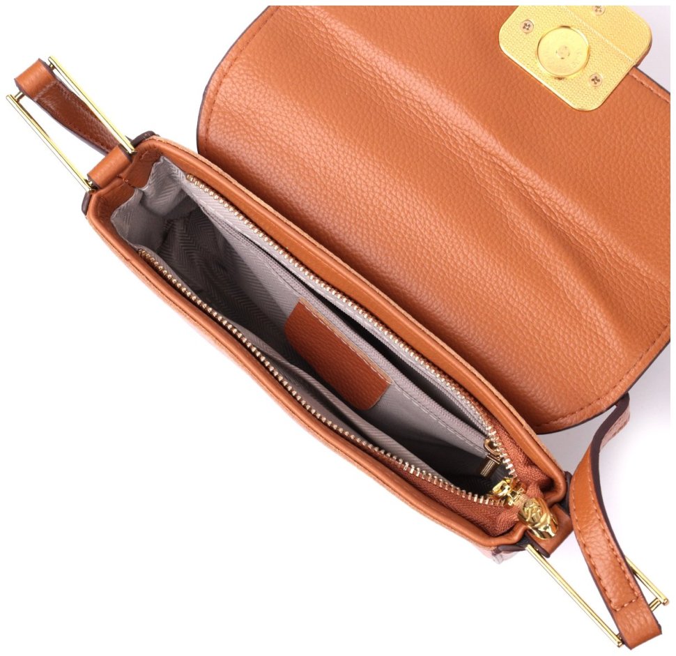 Жіноча сумка-кроссбоді з натуральної коричневої шкіри з клапаном на магніті Vintage 2422390