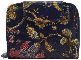 Небольшой вместительный женский кошелек из натуральной кожи с цветочным узором Desisan 80727 синего цвета