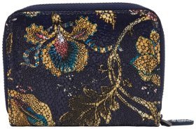 Небольшой вместительный женский кошелек из натуральной кожи с цветочным узором Desisan 80727 синего цвета