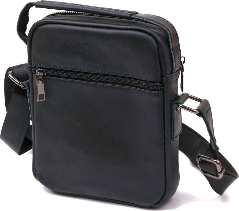 Черная мужская компактная сумка-барсетка из натуральной кожи на змейке Vintage (20692)