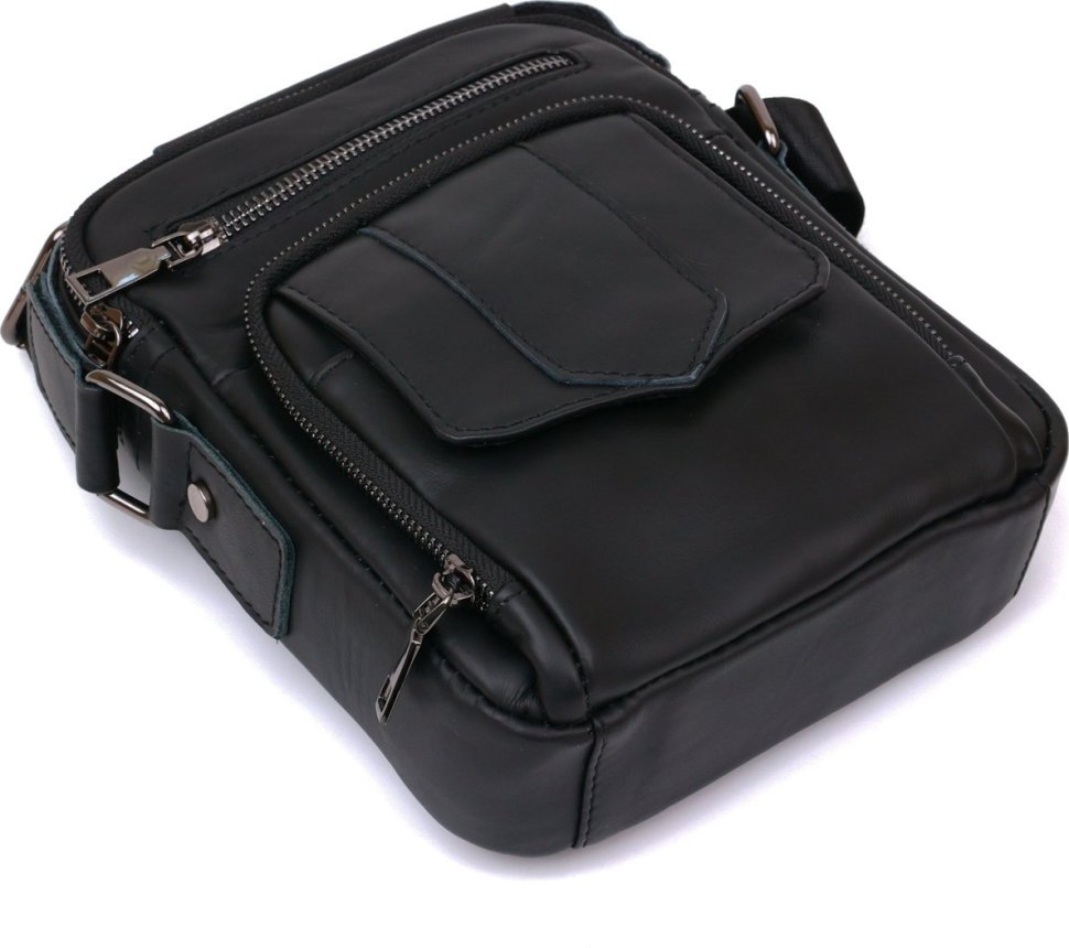 Черная мужская компактная сумка-барсетка из натуральной кожи на змейке Vintage (20692)