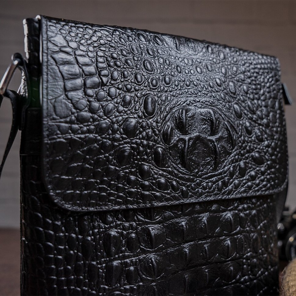 Наплічна чоловіча сумка планшет зі шкіри з фактурою під крокодила VINTAGE STYLE (14715)