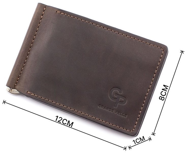 Затиск темно-коричневого кольору з монетницьою Grande Pelle (13172) фото №3 Затиск темно-коричневого кольору з монетницьою Grande Pelle (13172) modnotak фото №3