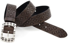 Жіночий широкий ремінь із італійської шкіри з гравіюванням Gherardini 40787 Коричневого кольору