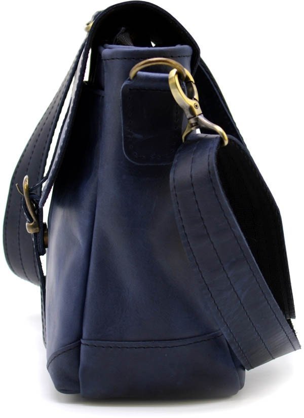 Чоловіча сумка-месенджер із вінтажної шкіри синього кольору з плечовим ременем TARWA (19911)