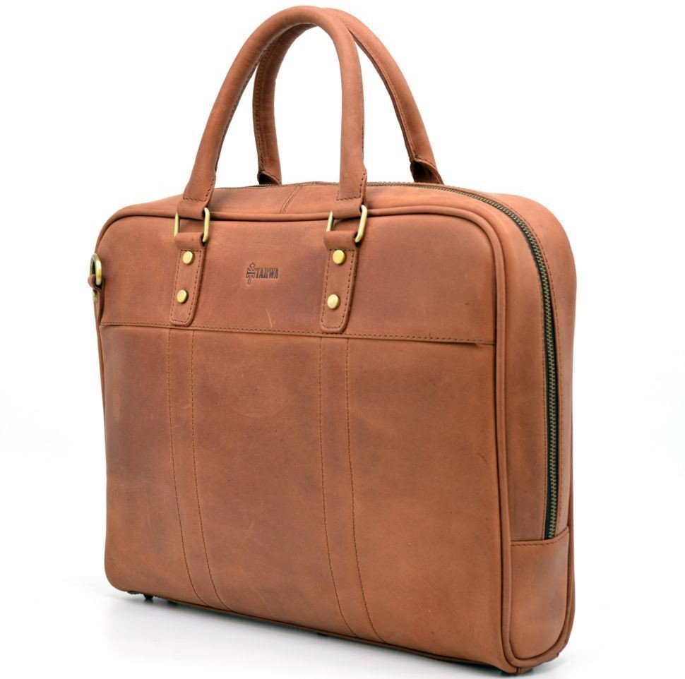 Чоловіча сумка під ноутбук до 16 дюймів із натуральної шкіри рудого кольору TARWA (19865)