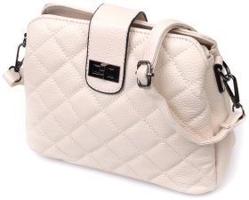 Стильная женская сумка из натуральной кожи с эффектом стеганки Vintage 22414 Белая