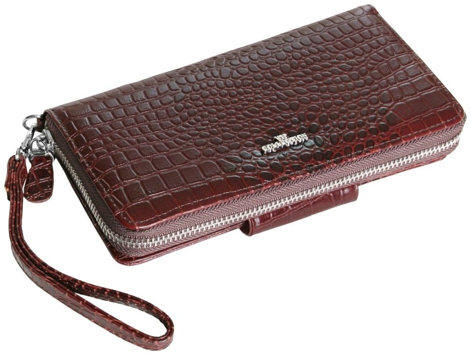 Мужской клатч коричневого цвета из кожи кроко Vip Collection 102627 modnotak фото №1