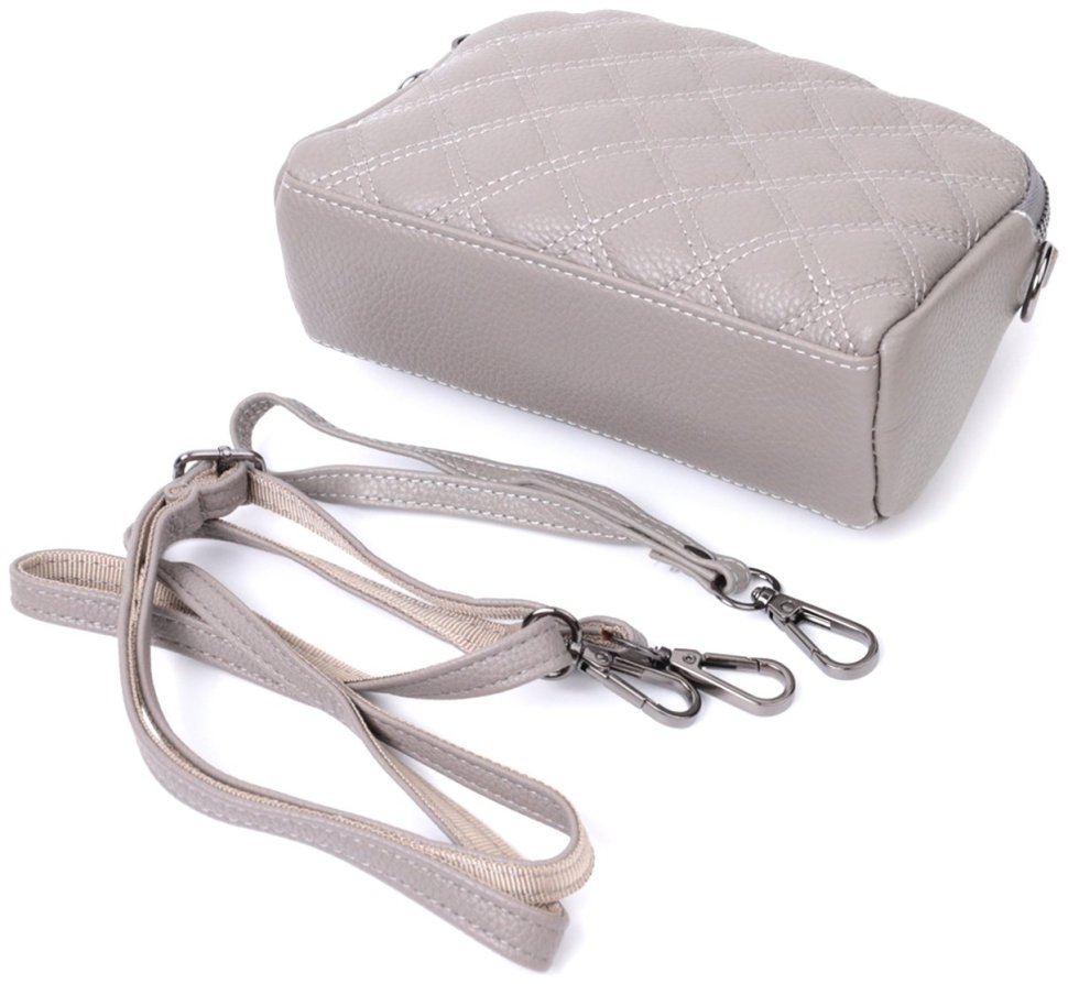 Женская сумка из кожи с ромбовидной прошивкой Vintage 22810 Серый фото №5 Женская сумка из кожи с ромбовидной прошивкой Vintage 22810 Серый modnotak фото №5