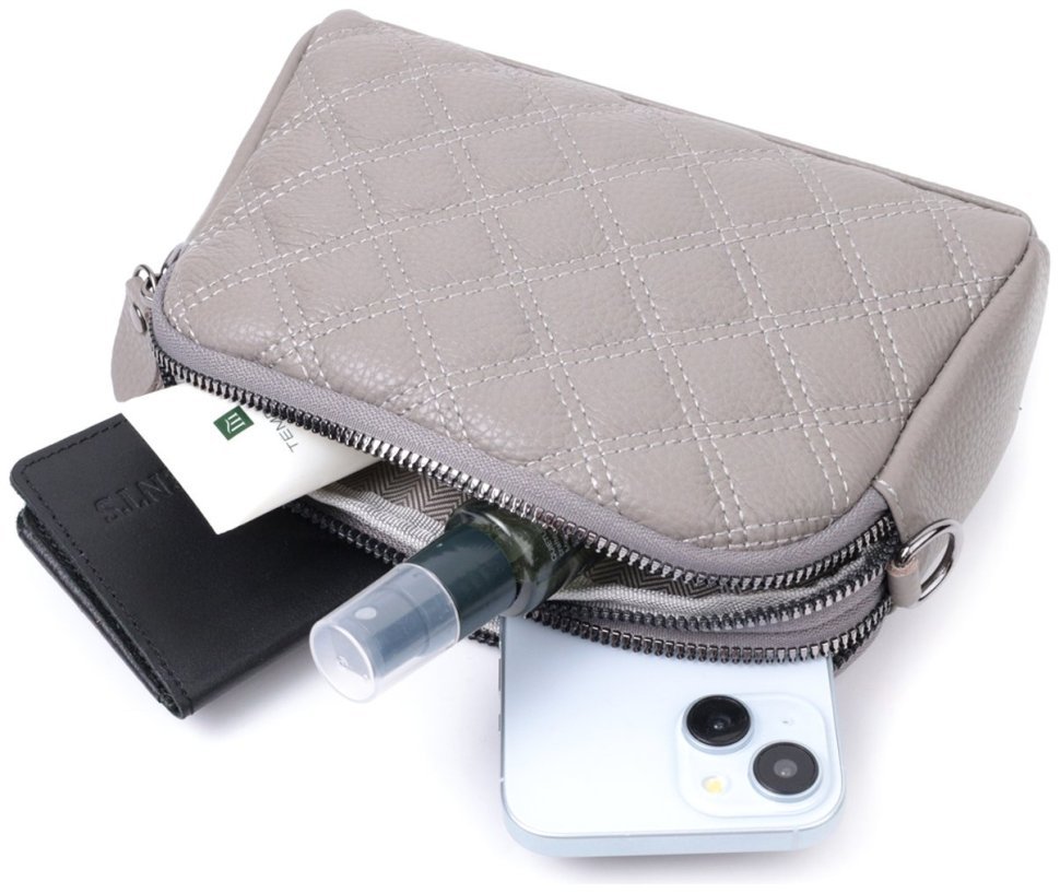 Женская сумка из кожи с ромбовидной прошивкой Vintage 22810 Серый фото №10 Женская сумка из кожи с ромбовидной прошивкой Vintage 22810 Серый modnotak фото №10