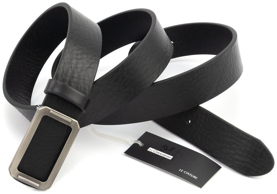 Кожаный ремень из итальянской кожи с типом пряжки гвоздик Gherardini 35314 черный modnotak фото №4