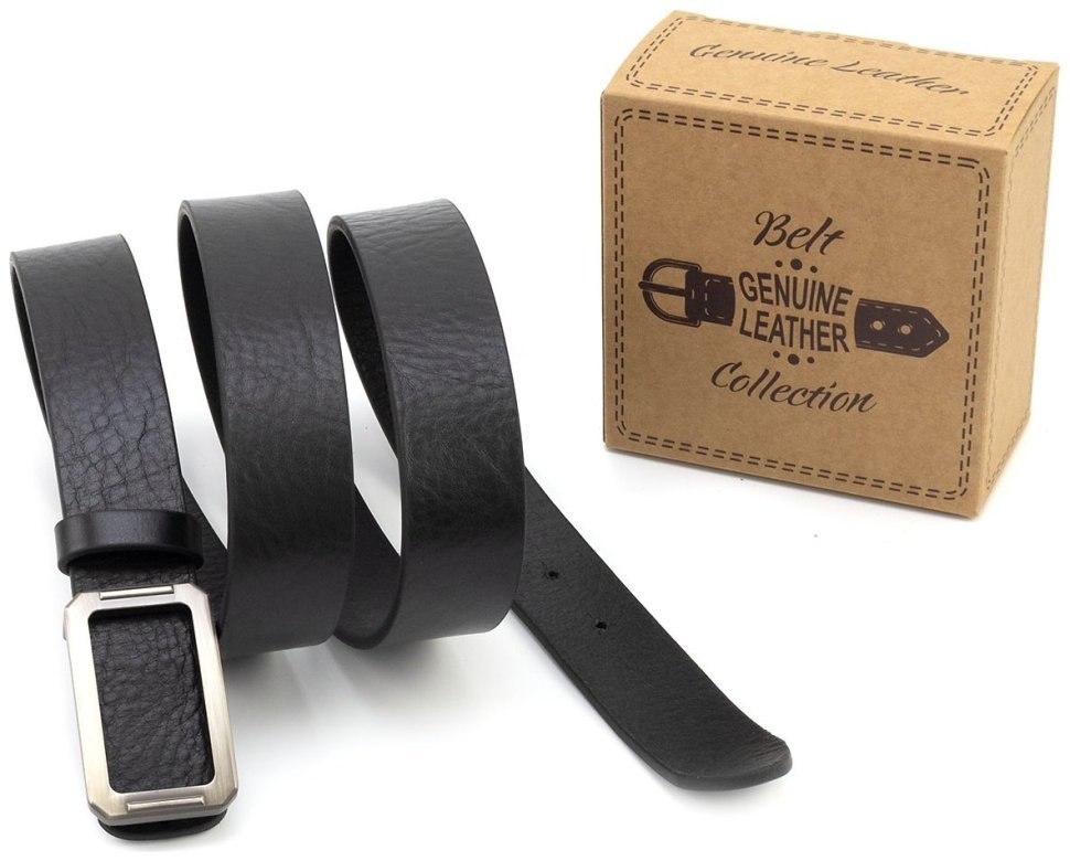 Кожаный ремень из итальянской кожи с типом пряжки гвоздик Gherardini 35314 черный modnotak фото №6