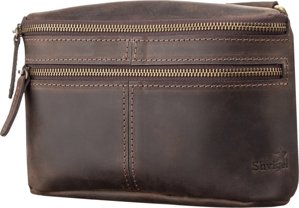 Горизонтальная мужская сумка на плечо из коричневой винтажной кожи SHVIGEL (11094)