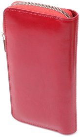 Женский кошелек на молнии из гладкой натуральной итальянской кожи Tony Perotti 103327 красного цвета