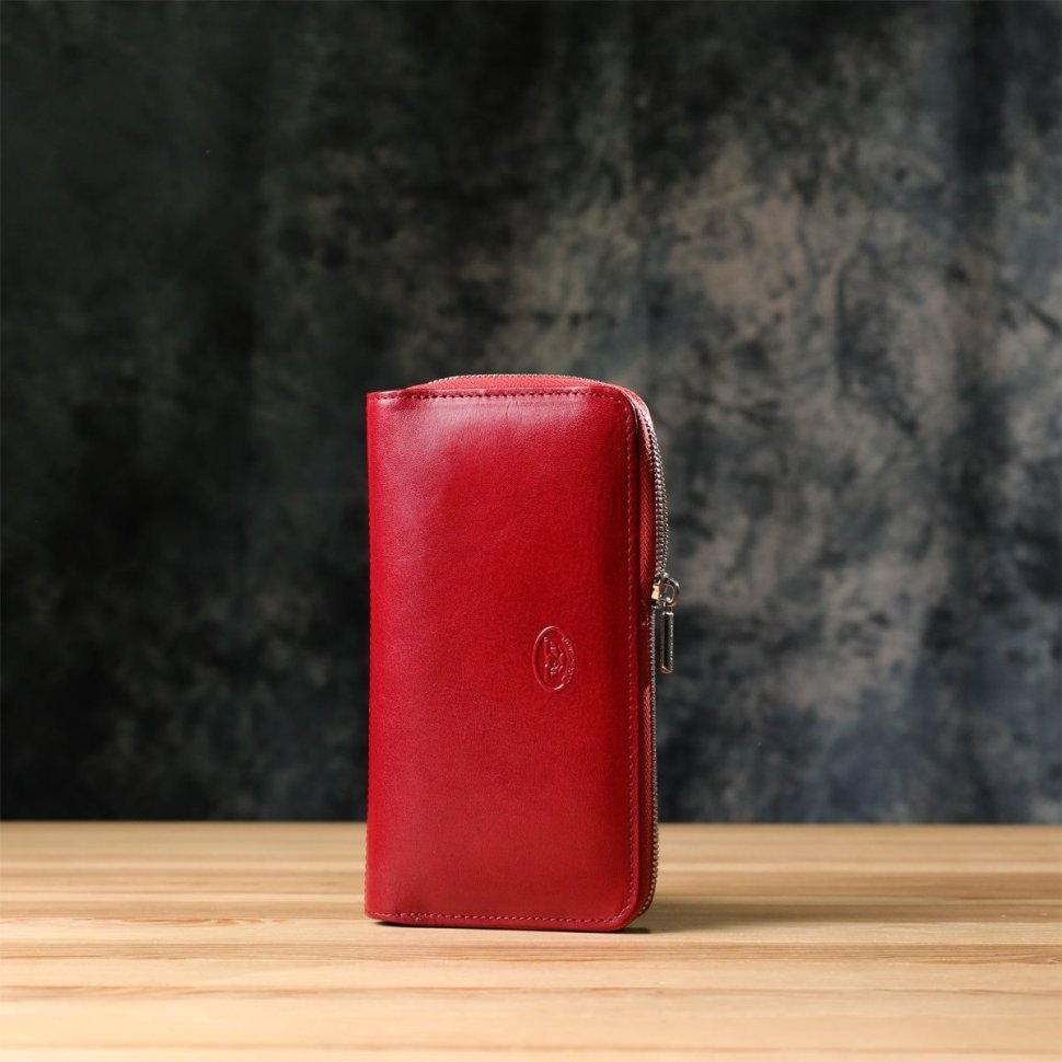 Женский кошелек на молнии из гладкой натуральной итальянской кожи Tony Perotti 103327 красного цвета modnotak фото №9