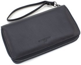 Чорний шкіряний чоловічий клатч на два відділення ST Leather 73827