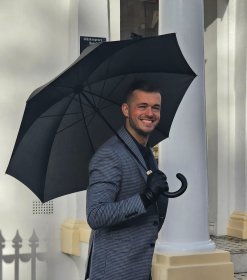 Зонт-трость мужской Fulton Minister G809 Black (механика, однотонный черный, кожаная ручка) 93827