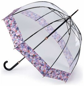 Женский зонт-трость Fulton L866 Birdcage-2 Luxe Digital Blossom (механика, прозрачный с цветочным принтом) 93927