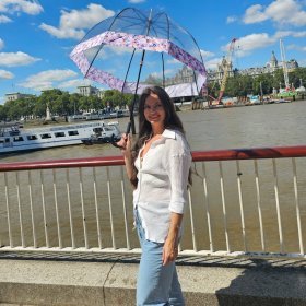 Женский зонт-трость Fulton L866 Birdcage-2 Luxe Digital Blossom (механика, прозрачный с цветочным принтом) 93927