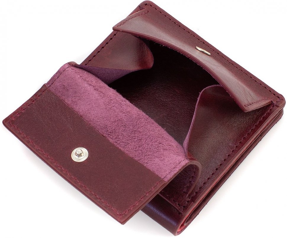 Бордовый женский кошелек маленького размера из натуральной кожи с монетницей Grande Pelle (21009)