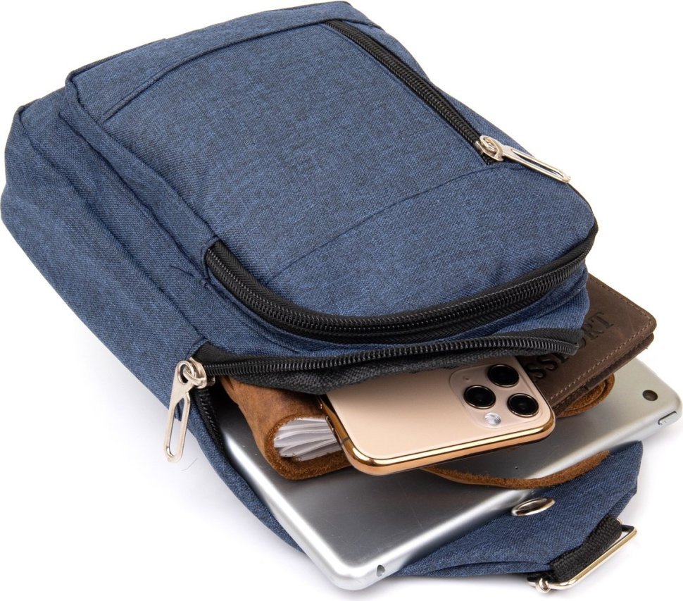 Синяя текстильная мужская сумка-слинг среднего размера Vintage (20510)