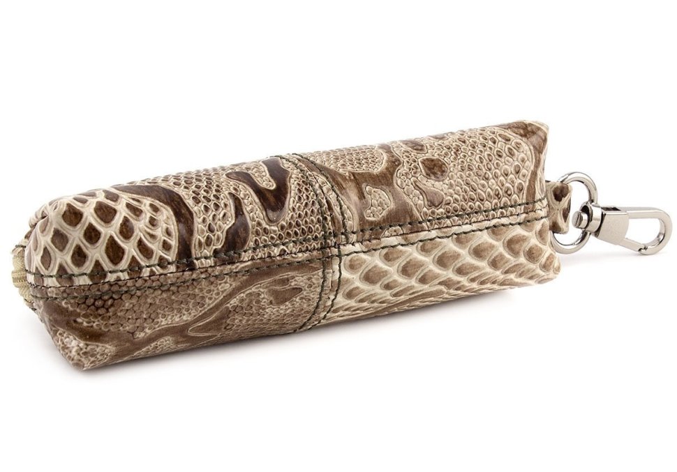 Стильна шкіряна ключниця під шкіру змії, в кавово-молочних кольорах - KARYA (40041)