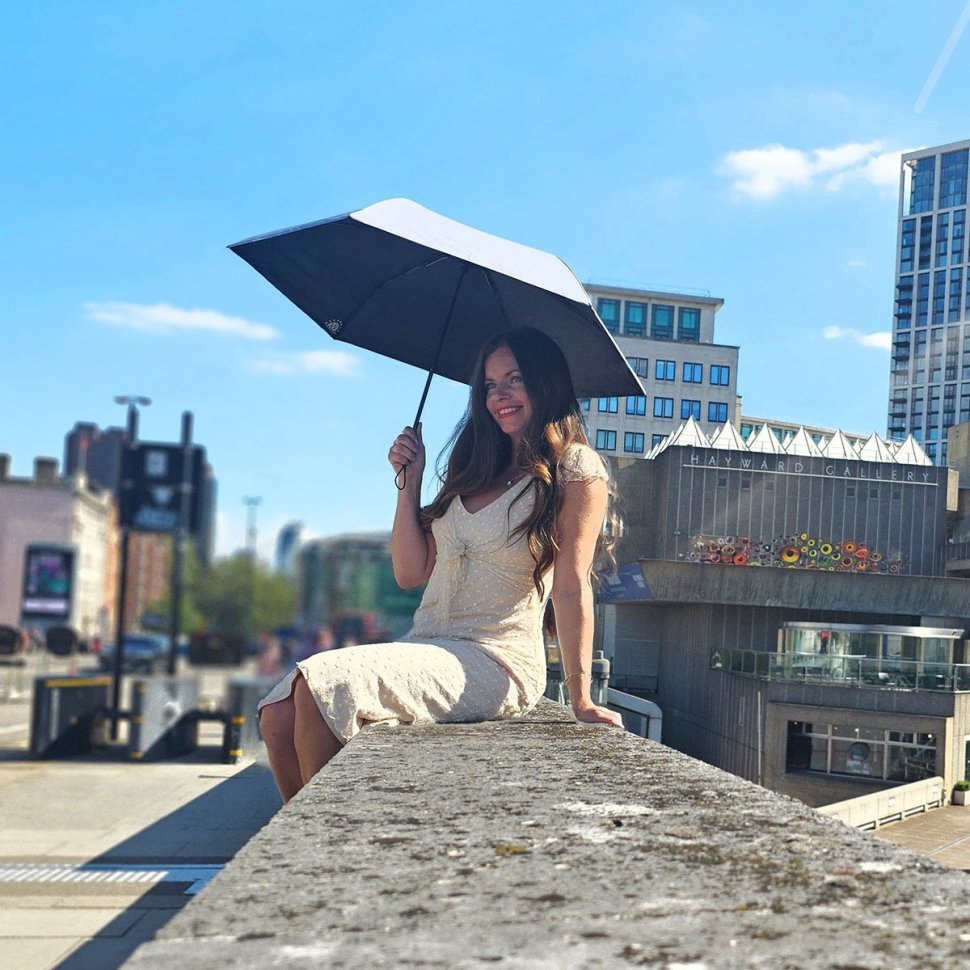 Зонт женский Fulton L924-040065 Parasoleil-2 UV Blue Chambray (Однотонный синий) 94327 modnotak фото №2