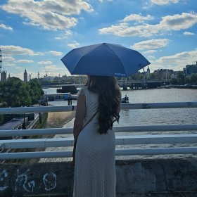 Жіноча парасолька Fulton L924-040065 Parasoleil-2 UV Blue Chambray (Однотонний синій) 94327