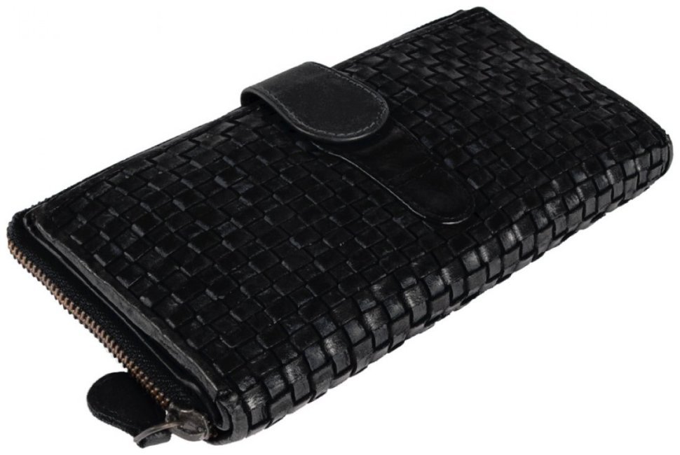 Великий жіночий гаманець із плетеної натуральної шкіри з відділенням на блискавці Ashwood D84 94427 (Чорного кольору) фото №6 Великий жіночий гаманець із плетеної натуральної шкіри з відділенням на блискавці Ashwood D84 94427 (Чорного кольору) modnotak фото №6