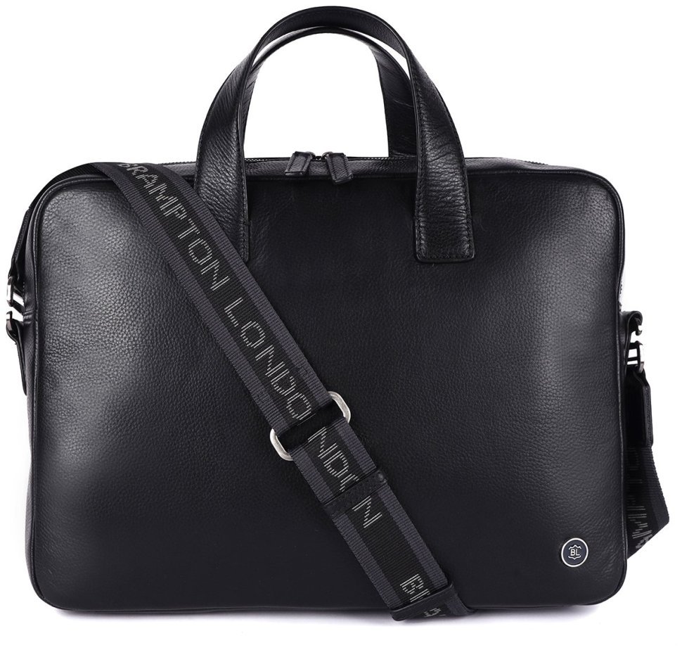 Шкіряна чоловіча сумка для ноутбука Brampton London Maven Black 94527 (чорного кольру, до 14") modnotak фото №1