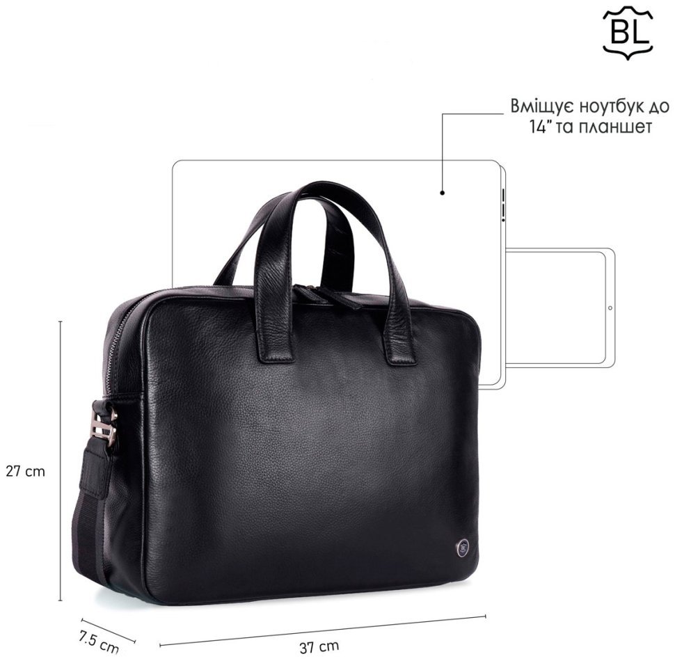 Шкіряна чоловіча сумка для ноутбука Brampton London Maven Black 94527 (чорного кольру, до 14") modnotak фото №10
