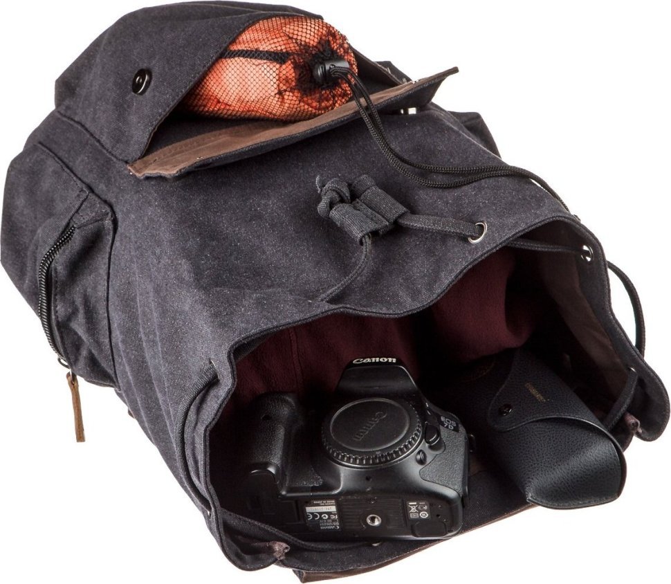 Большой текстильный рюкзак черного цвета Vintage (20135) 